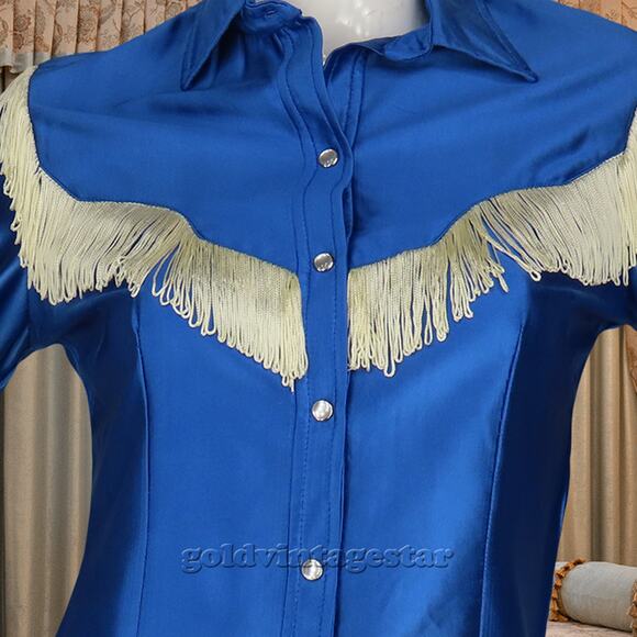 Vintage H Bar C Fringe Western Snap Shirt M - Picture 11 of 12